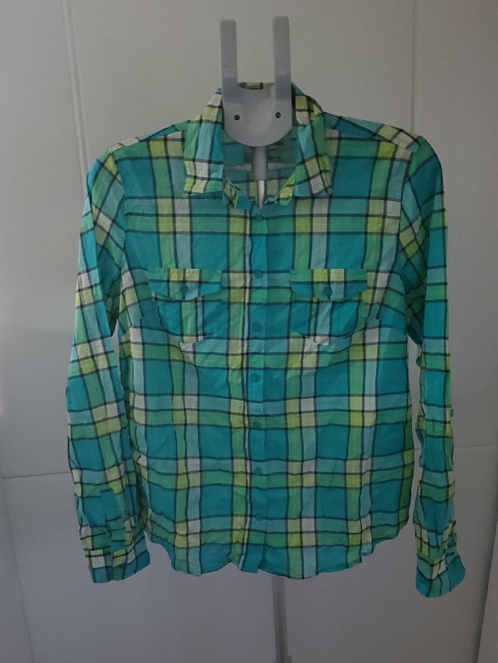 Aeropostale Women's Teal BluePlaid Button Down Long Sleeve Shirt Size L